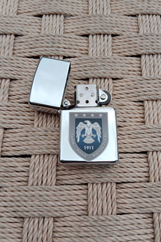 Ozel Tasarim Metal Renkli Hava Kuvvetleri Amblemli Benzinli Zippo Cakmak
