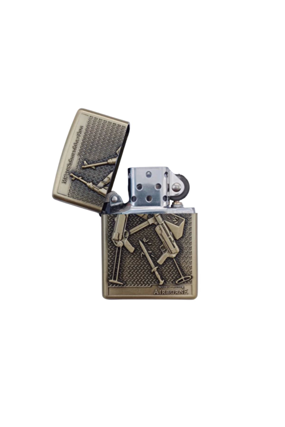 Ozel Tasarim Sari Renkli Mp40a Submacine Gun Tüfek Kabartmali Medal Of Honor Airborne Yazili Premium Zippo Cakmak