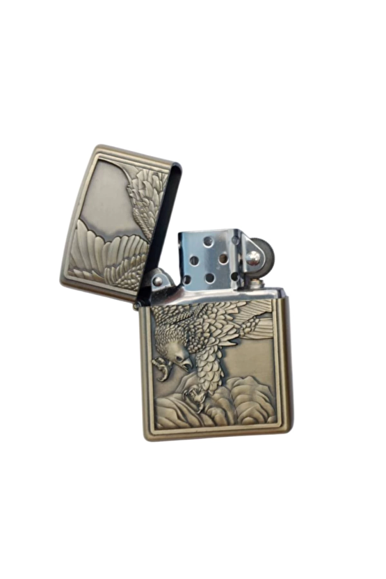 Ozel Tasarim Sari Renkli Eagle Kabartmali Premium Zippo Cakmak