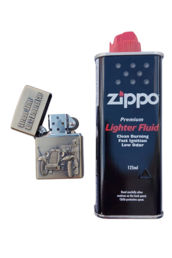 Ozel Tasarim Sari Renkli German Adler Kfz 13 Armored Car Zirhli Arac Kabartmali Premium Zippo Cakmak