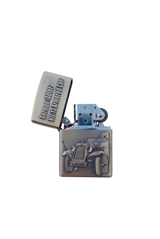 Ozel Tasarim Sari Renkli German Adler Kfz 13 Armored Car Zirhli Arac Kabartmali Premium Zippo Cakmak