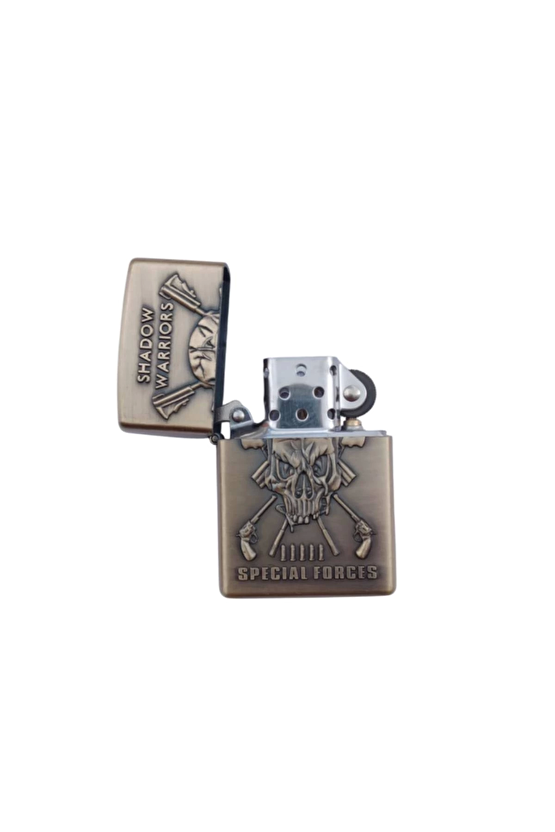 Ozel Tasarim Sari Renkli Shadow Warriors Special Forces Yazili Kabartmali Zippo Cakmak
