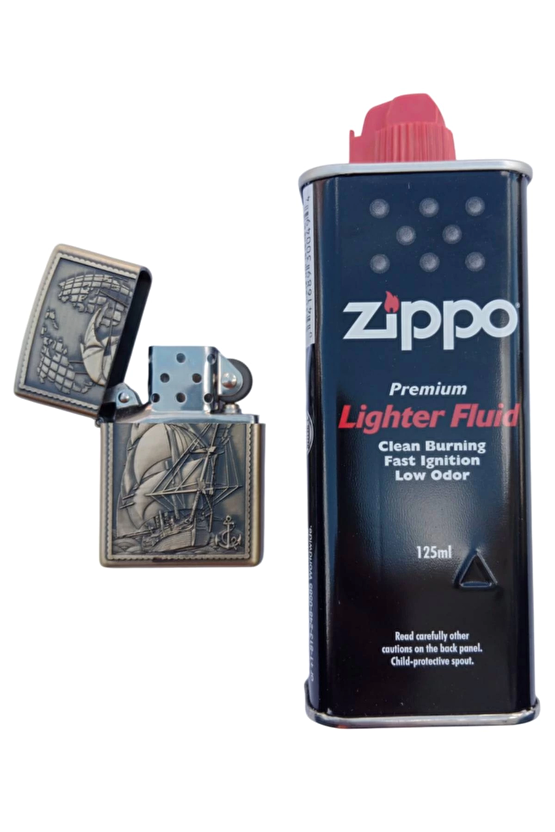 Ozel Tasarim Sari Renkli Dunya Haritali Savas Gemili Kabartmali Premium Zippo Cakmak