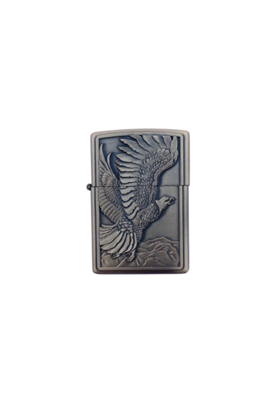 Ozel Tasarim Sari Renkli Kartal Desenli Kabartmali Premium Zippo Cakmak