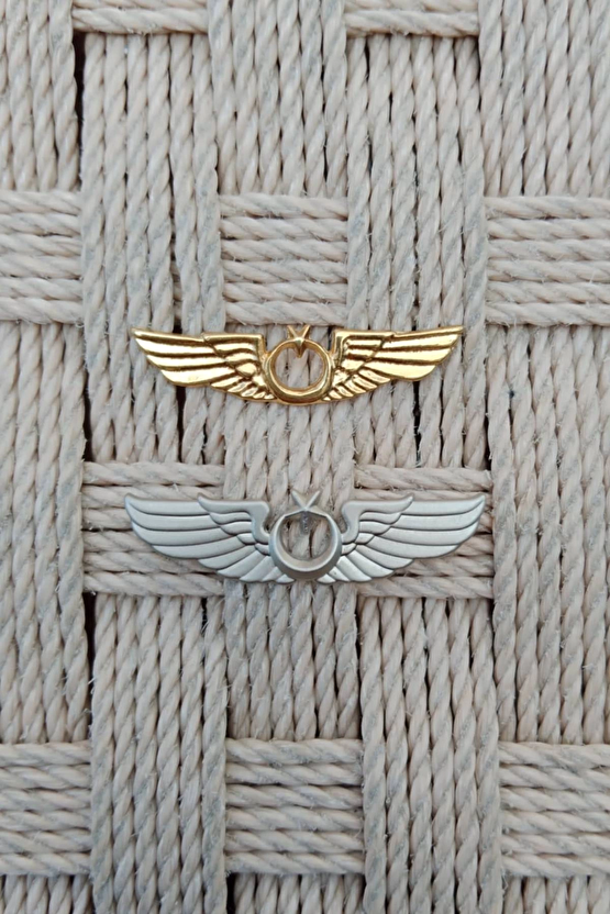 Hava Kuvvetleri Sari Ve Beyaz Renkli Hava Pilot Kucuk Metal Gogus Brovesi