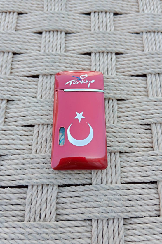 Ozel Tasarim Kirmizi Renkli Turkiye Yazili Bayrak Desenli Manyetolu Cakmak
