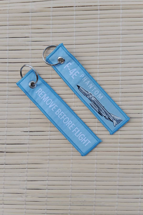 2 Adet F-4e Phantom Remove Before Flight Yazili Mavi Beyaz Nakis İslemeli Bez Anahtarlik