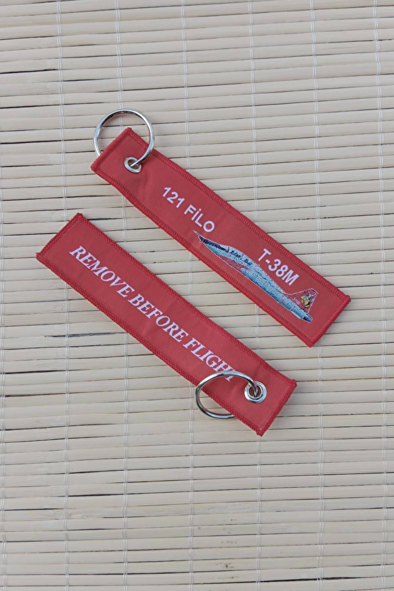 2 Adet 121. Filo T-38m Remove Before Flight Yazili Kirmizi Beyaz Nakis İslemeli Bez Anahtarlik