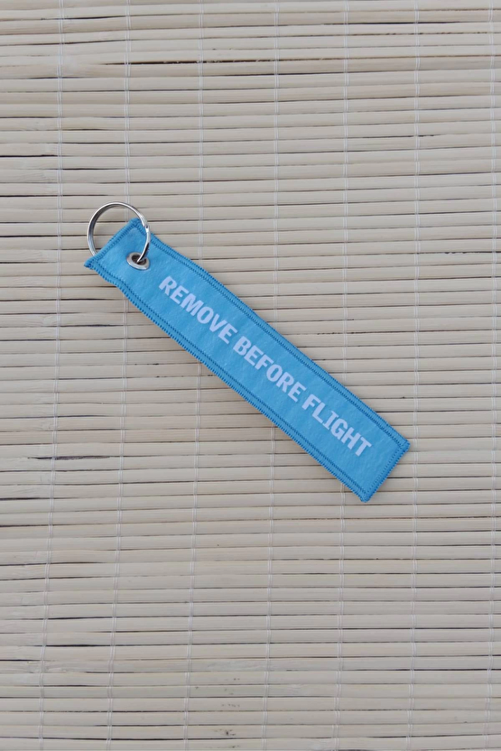 F-35 A Remove Before Flight Yazili Mavi Beyaz Nakis İslemeli Bez Anahtarlik