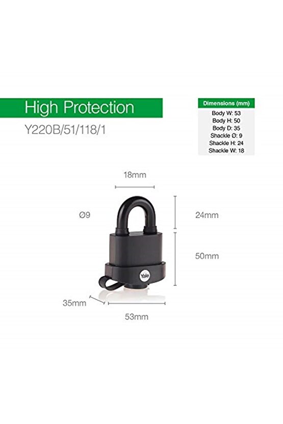 Y220b511181 51 mm Pvc Kaplamalı Marin Asma Kilit Yüksek Koruma Çift Kilitleme