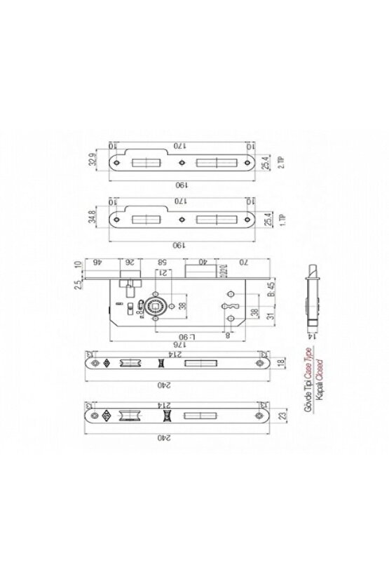 141 R 45 Mm İç Kapı Gömme Kilit 18 Mm Ayna