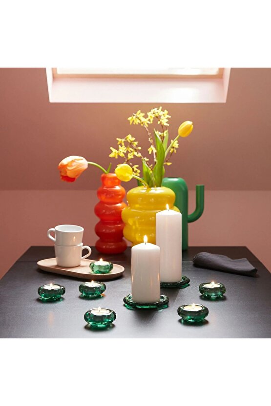 BLADFAGEL 3 lü Set 3 cm Koyu Yeşil Cam Tealight Mumluk Şamdan