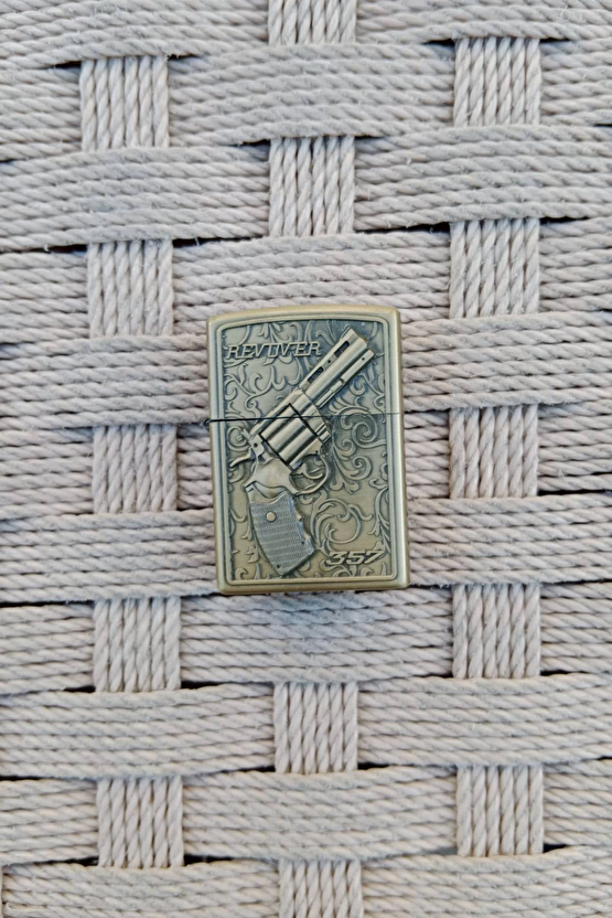 Bronz Renkli Revolver 38 Lik Toplu Tabanca Kabartmali Benzinli Zippo Çakmak