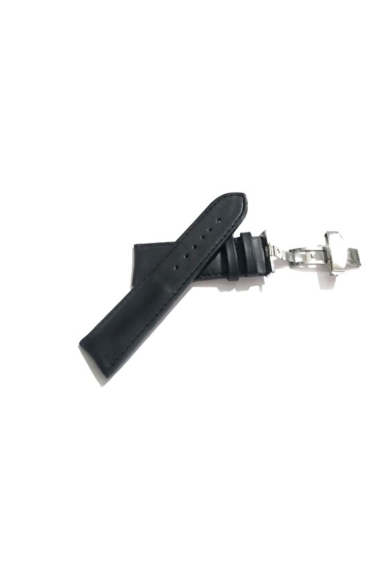 Her Saate Uygun Kelebek Toka 24 MM Hakiki Deri (256) GUMUŞ TOKA SİYAH