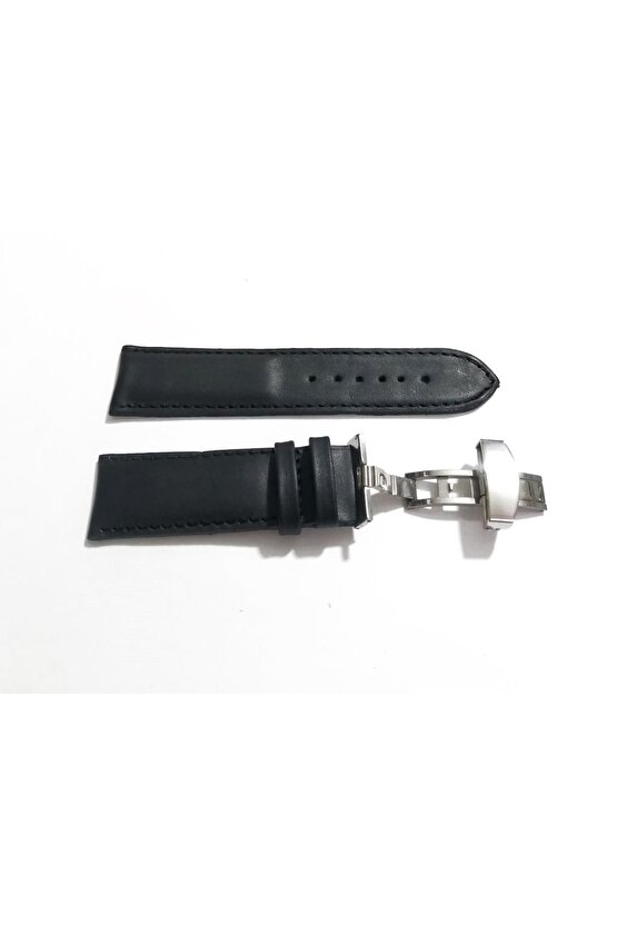 Her Saate Uygun Kelebek Toka 24 MM Hakiki Deri (256) GUMUŞ TOKA SİYAH