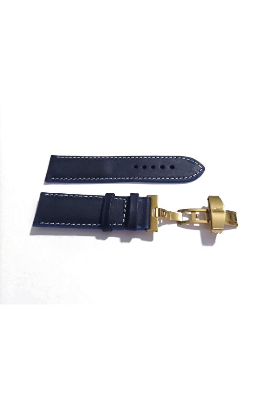Her Saate Uygun Kelebek Toka 24 MM Hakiki Deri (253) SARI TOKA MAVİ