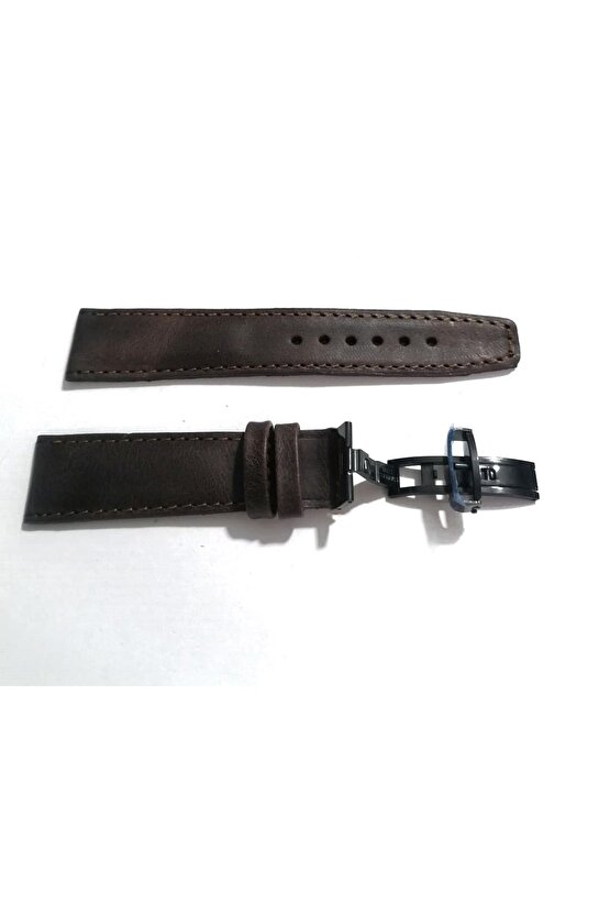 Her Saate Uygun Kelebek Toka 24 MM Hakiki Deri (250) SİYAH TOKA KOYU KAHVE