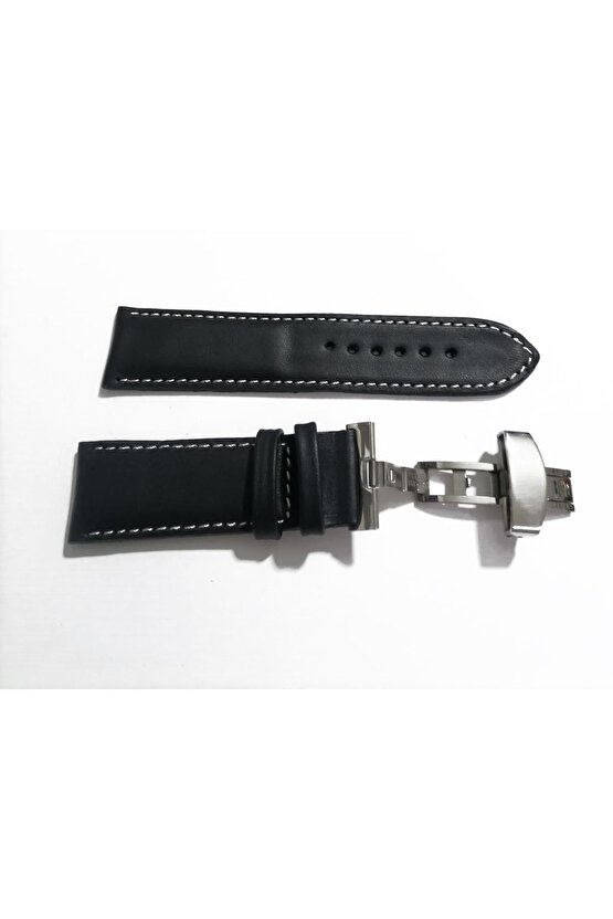 Her Saate Uygun Kelebek Toka 24 MM Hakiki Deri (249) GUMUŞ TOKA SİYAH