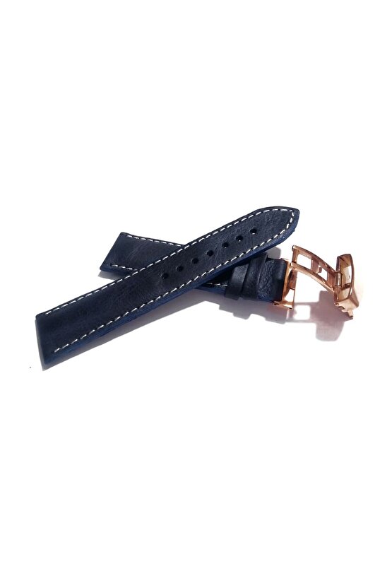 Her Saate Uygun Kelebek Toka 22 mm Hakiki Deri (234) ROSE TOKA MAVİ