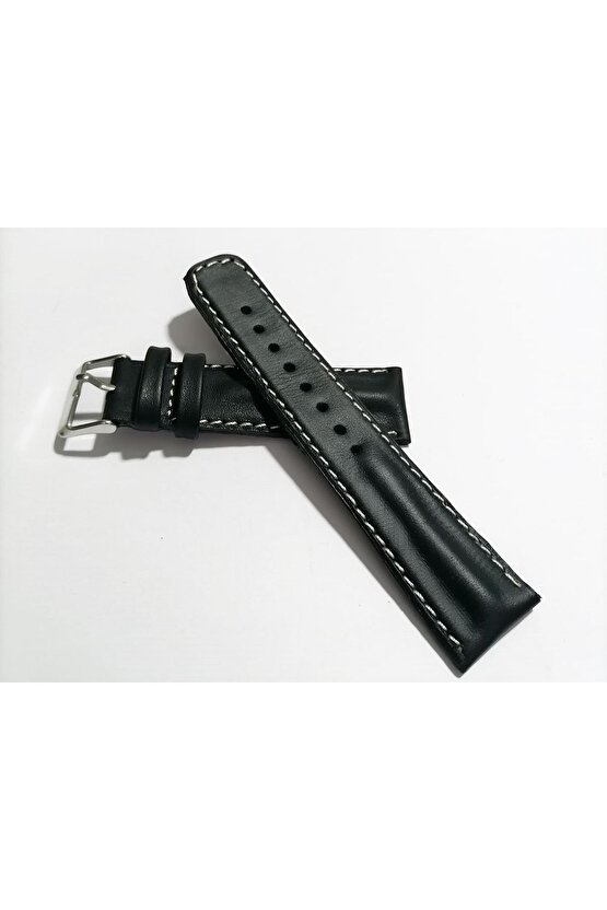 Her Saate Uygun Bombeli 22 mm Piramit modeli UZUN XL Hakiki Deri (223) SİYAH