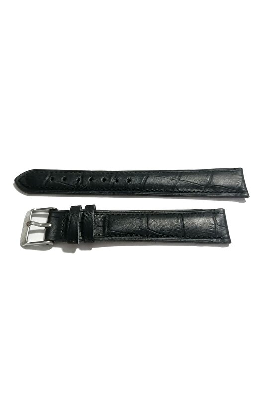 Hertürlü &Saate uygun Siyah  Dikişli  croko  Hakiki Dana derisi  18 mm  Uzun  Kayış (201)