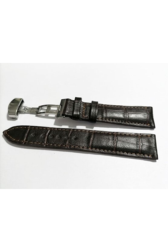 &Hertür Saate &Uygun  Kelebek  Toka  24 MM  koyu kahve kordon   (186 ) gumuş toka