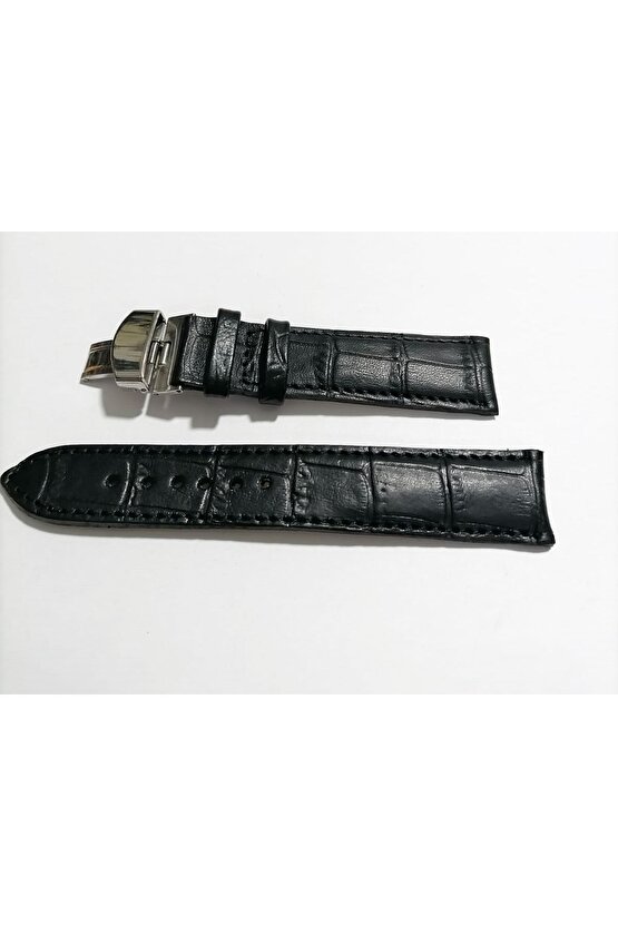 &Hertür Saate &Uygun  Kelebek  Toka 22 MM  siyah   Kordon(179)  gumuş  toka