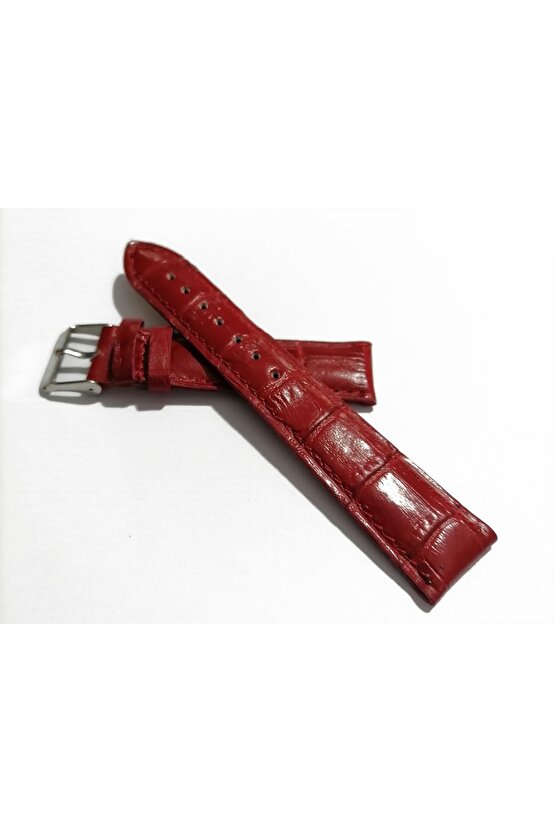 &Her Saate Uyumlu Hakiki  Dana  Derisi  Saat Kordonu 20   mm ( 126 ) kırmızı