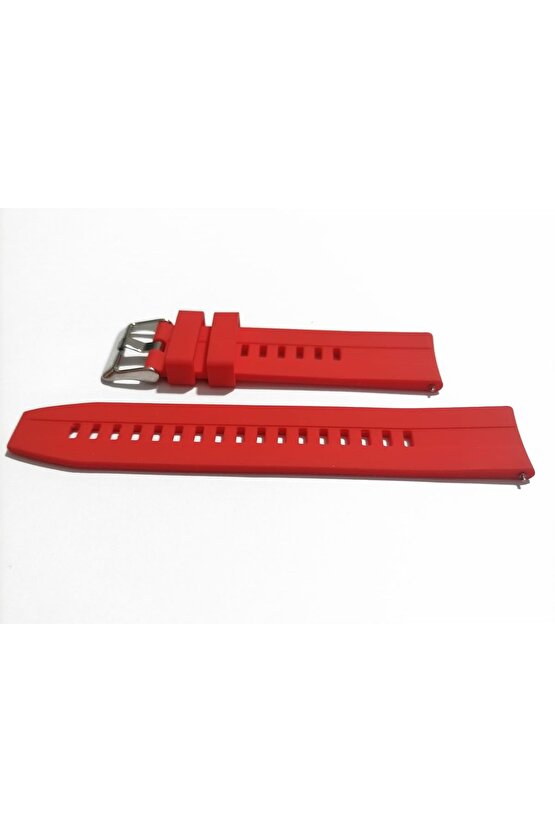20  mm Akıllı Pimli Oluklu Kırmızı  silikon Saat Kordonu Kayışı(79)