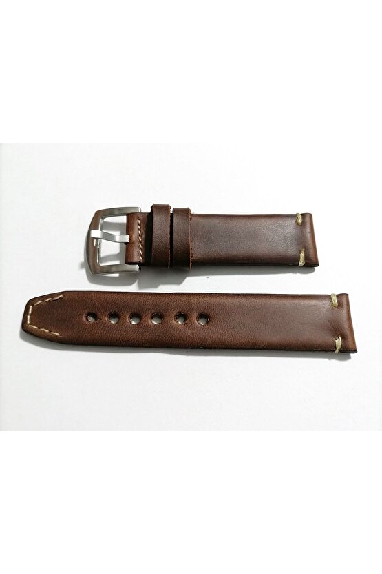 Her Saate Uygun  El Yapımı 24  mm Hakiki  Deri Kordon Kahverengi 24mm