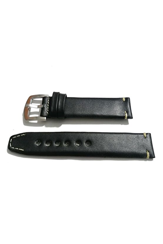 Her Saate Uygun  El Yapımı 24  mm Hakiki  Deri Kordon Siyah 24mm
