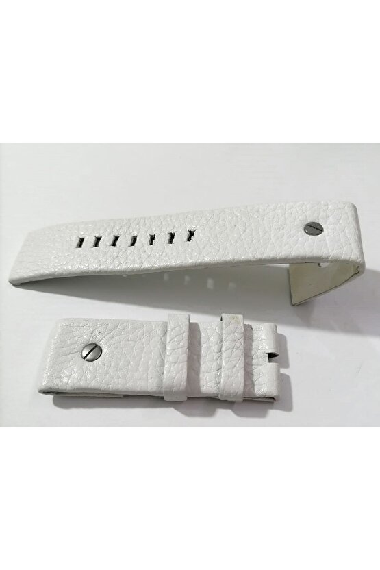 Dizel Uyumlu vidalı Saat Kordonu Hakiki Deri 22 mm Beyaz