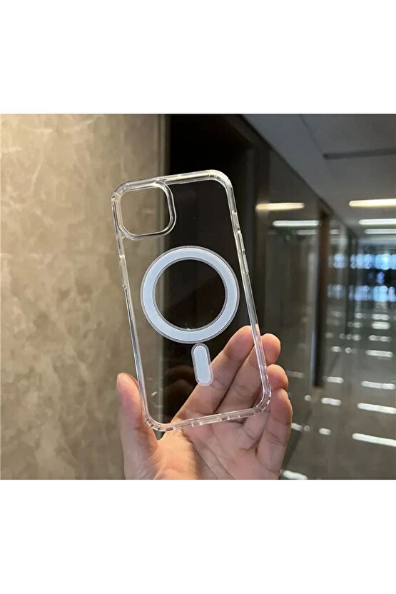 Phone 15 Promax Magsafe Destekli Kablosuz Şarj Uyumlu Şeffaf Silikon Kılıf
