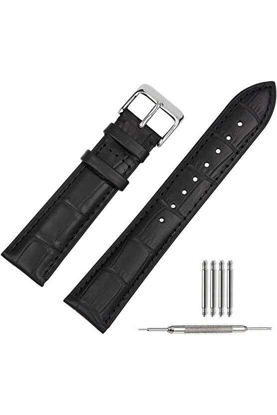 Fossil Saat Uyumlu Croco Siyah< 4 > Renk Deri Saat Kordonu Kayışı 24 Mm