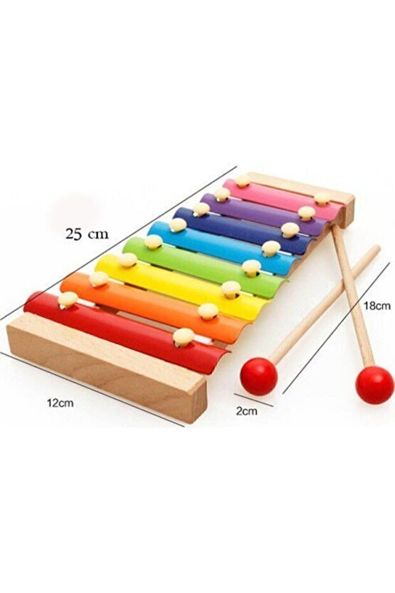 Ahşap Ksilofon 8 Nota 8 Ton 25 Cm 8 Tuşlu Sesli Selefon Oyuncak