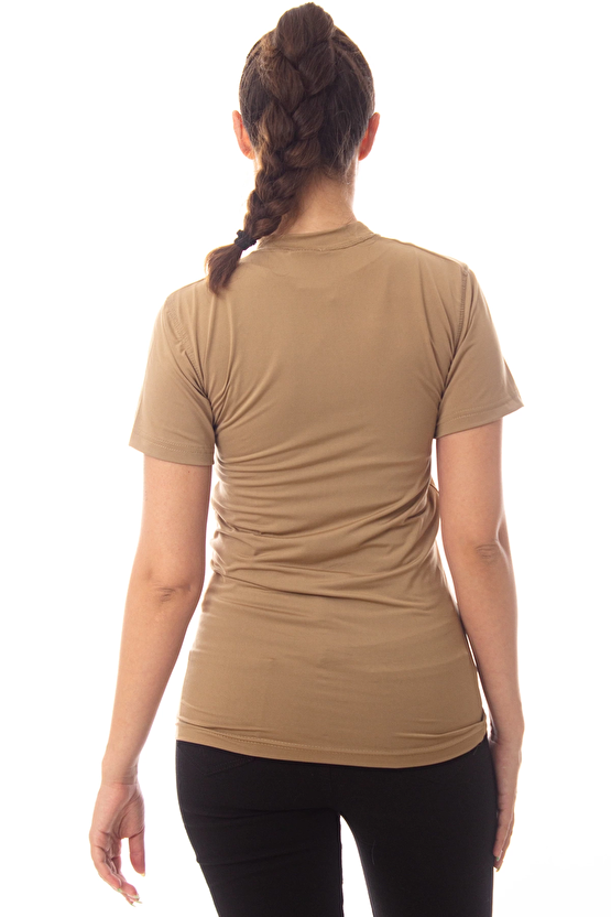 Kisa Kollu Kum Beji Renkli Yuvarlak Yakali Microfiber Nano Thermal İclik Tisort