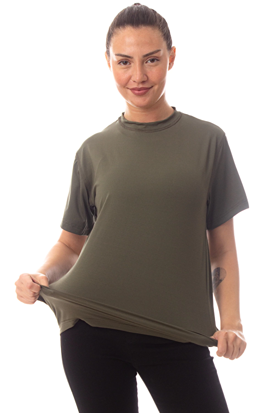 Kisa Kollu Sedef Yesili Renkli Yuvarlak Yakali Microfiber Nano Thermal İclik Tisort