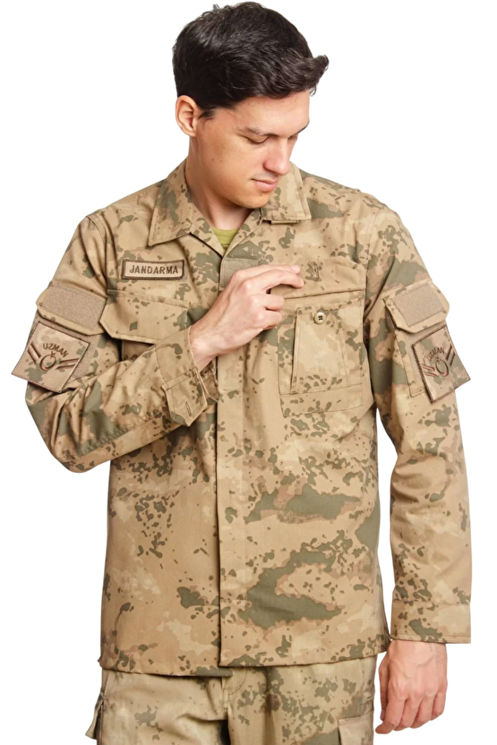 Jandarma Col Kamuflaj Renkli Uzun Kollu Cepli Taktik Gomlek Long Sleeve Camouflage
