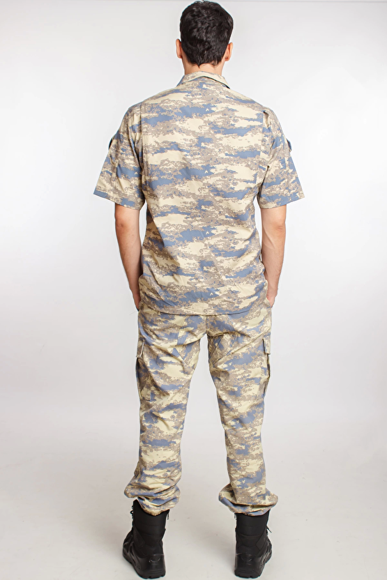 Hava Kuvvetleri Yeni Kamuflaj Renkli Kisa Kollu Taktik Gomlek Kargo Cepli Taktik Pantolon Short Sleeve Camouflage