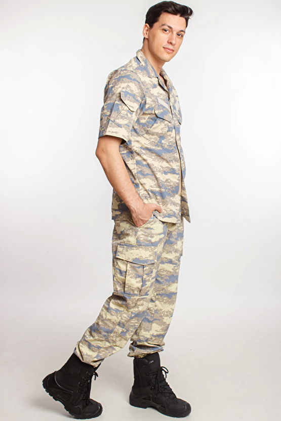 Hava Kuvvetleri Yeni Kamuflaj Renkli Kisa Kollu Taktik Gomlek Kargo Cepli Taktik Pantolon Short Sleeve Camouflage