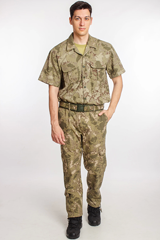 Kara Kuvvetleri Yeni Kamuflaj Renkli Kargo Cepli Taktik Pantolon Kisa Kollu Taktik Gomlek Alt Ust Takim Short Sleeve Cam