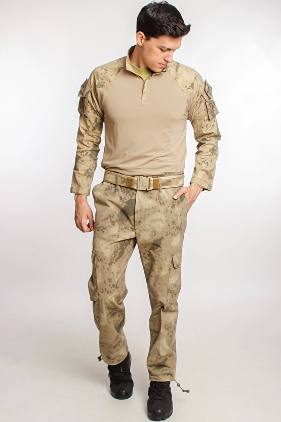 Jandarma Col Kamuflaj Renkli Uzun Kollu Operasyon Likrali Combat T Shirt Kargo Cepli Dogu Komando Taktik Pantolon