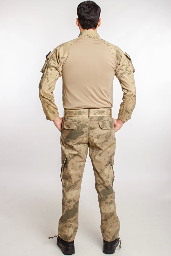 Jandarma Col Kamuflaj Renkli Uzun Kollu Operasyon Likrali Combat T Shirt Kargo Cepli Dogu Komando Taktik Pantolon