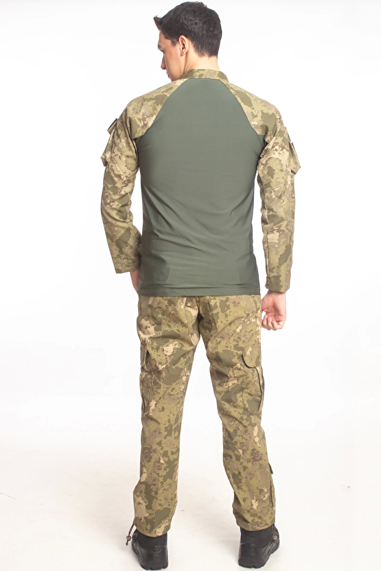 Kara Kuvvetleri Yeni Kamuflaj Renkli Kargo Cepli Taktik Pantolon Uzun Kollu Likrali Combat T Shirt