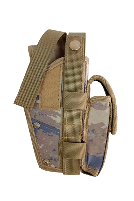 Sag El Hava Kuvvetleri Kamuflaj Renkli Sarjorluklu Cift Emniyetli Airsoft Palaskaya Kemere Gecirmeli Sallama Silah Kilif