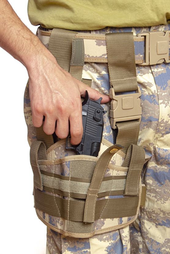Sag El Hava Kuvvetleri Kamuflaj Renk Cift Baglantili Airsoft Palaskaya Kemere Gecirmeli İmpertex Bacak Silah Kilifi