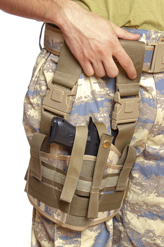 Sag El Hava Kuvvetleri Kamuflaj Renk Cift Baglantili Airsoft Palaskaya Kemere Gecirmeli İmpertex Bacak Silah Kilifi