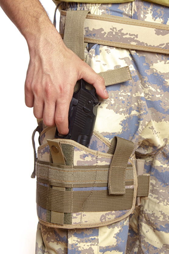 Sag El Hava Kuvvetleri Kamuflaj Renk Tek Baglantili Airsoft Palaskaya Kemere Geçirmeli İmpertex Bacak Silah Kilifi