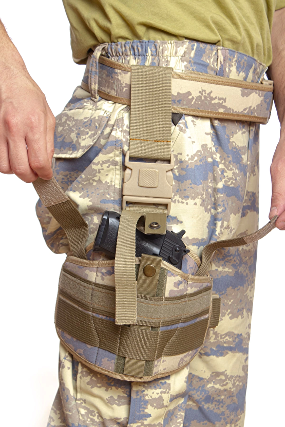 Sag El Hava Kuvvetleri Kamuflaj Renk Tek Baglantili Airsoft Palaskaya Kemere Geçirmeli İmpertex Bacak Silah Kilifi