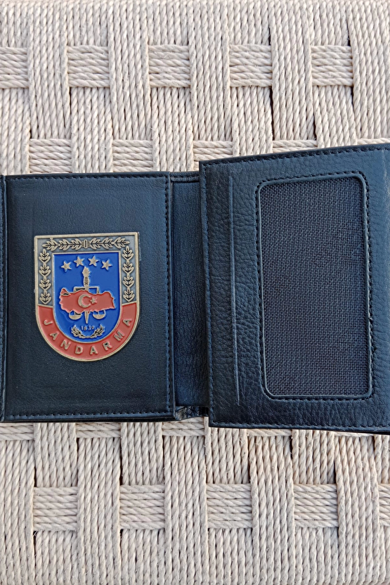Jandarma Kabartma Yazili Amblemli Hakiki Deri Rozetli Cuzdan
